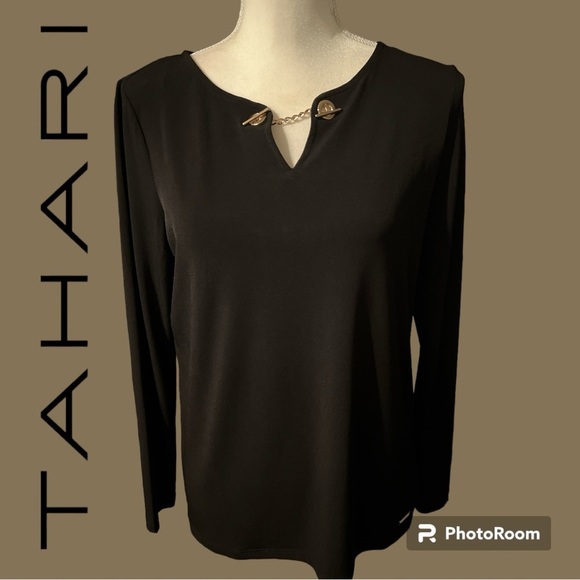 TAHARI- Black Blouse with Gold embellishment, NEW - Picture 1 of 2